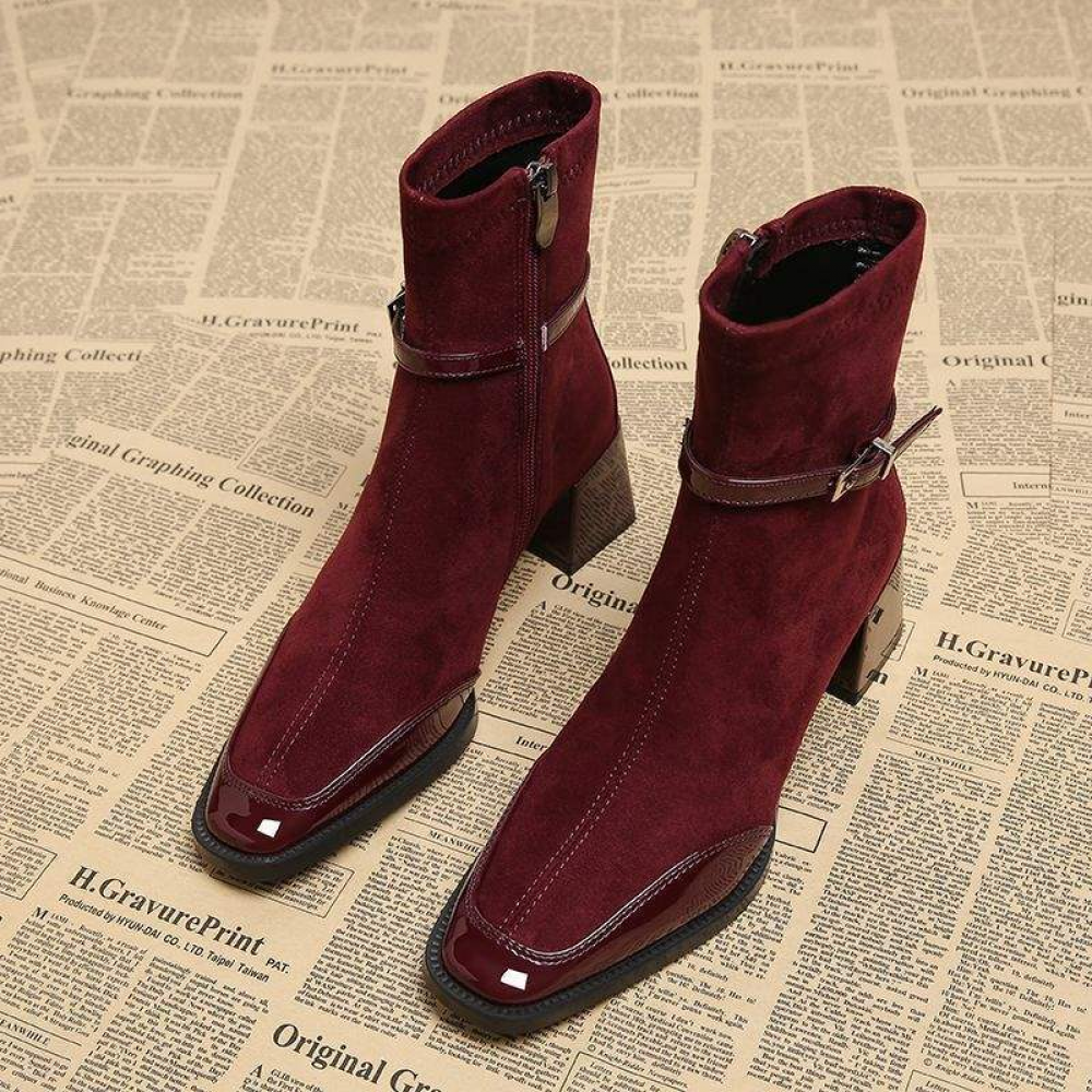 Suede High-heeled Ankle Boots