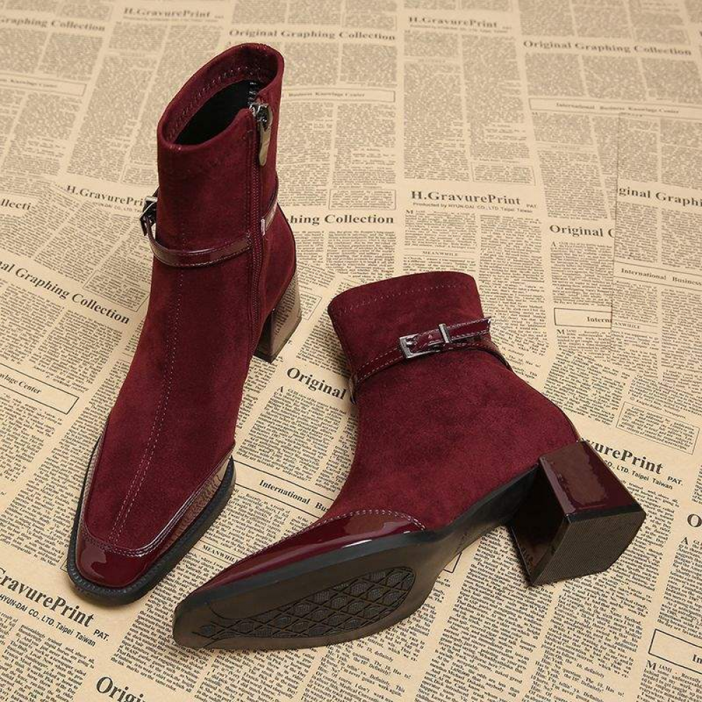 Suede High-heeled Ankle Boots
