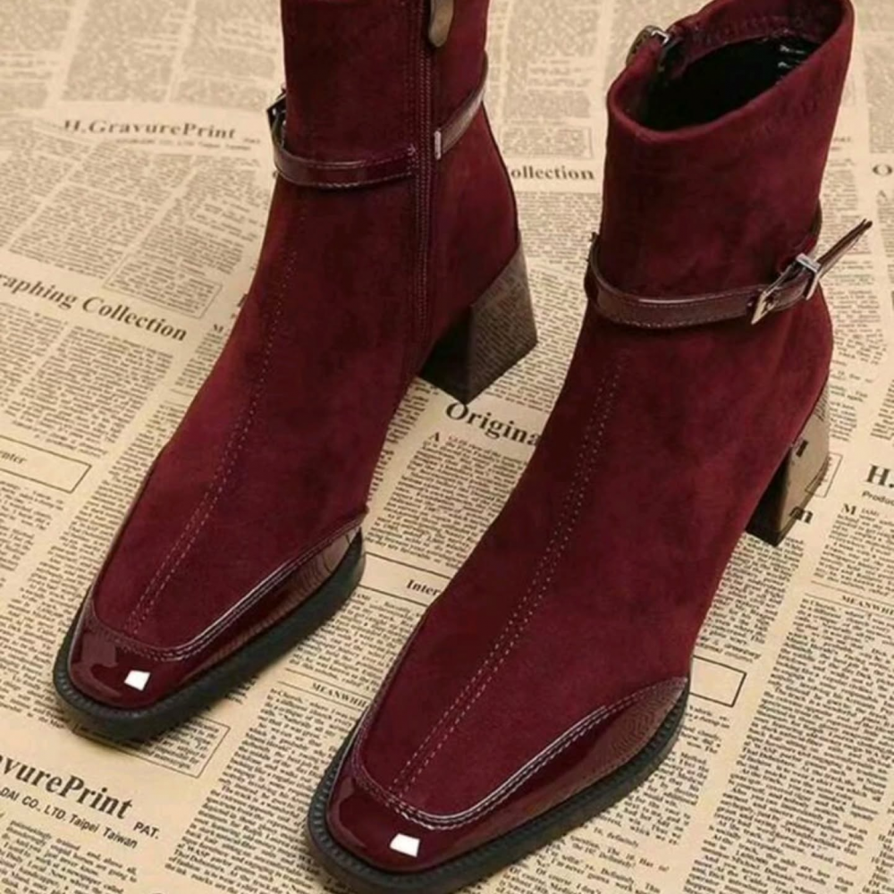 Suede High-heeled Ankle Boots