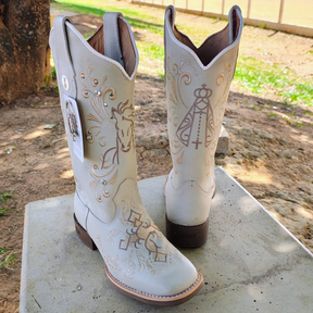 White Embroidered Cowboy Boots