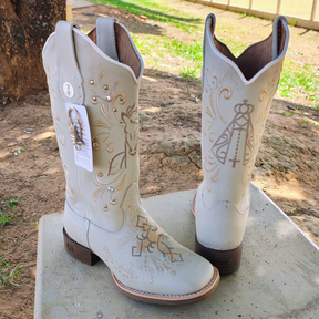 White Embroidered Cowboy Boots