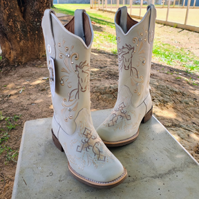 White Embroidered Cowboy Boots