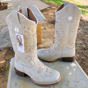 White Embroidered Cowboy Boots