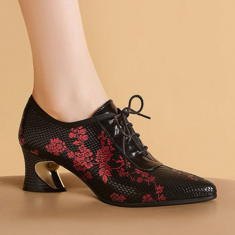 Floral Print Genuine Leather Shoes