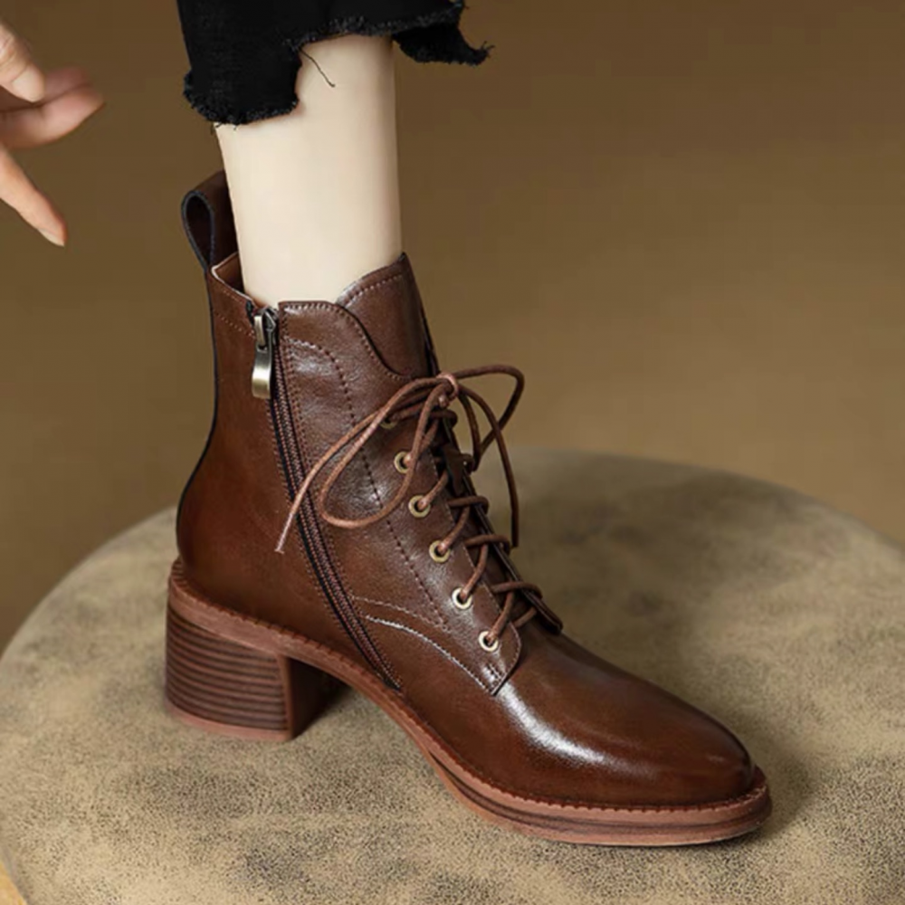 Pointed-toe Lace-up Side Zip Martin Boots