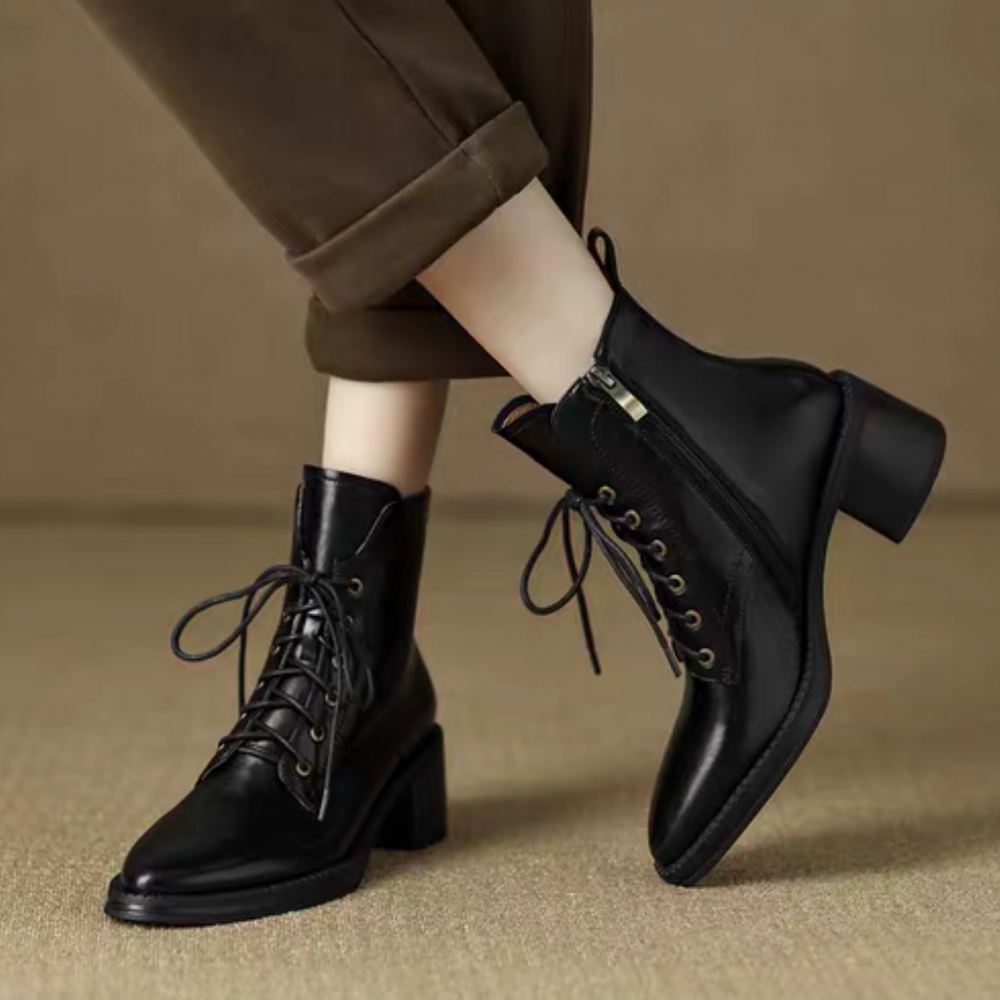 Pointed-toe Lace-up Side Zip Martin Boots