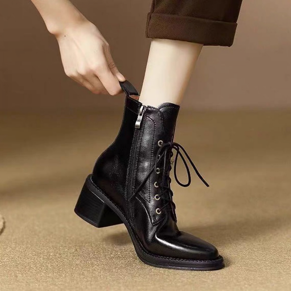 Pointed-toe Lace-up Side Zip Martin Boots