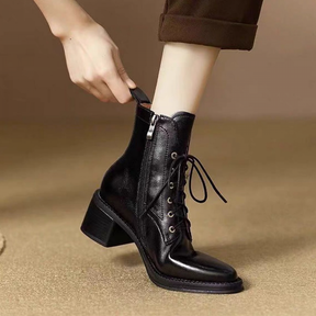 Pointed-toe Lace-up Side Zip Martin Boots