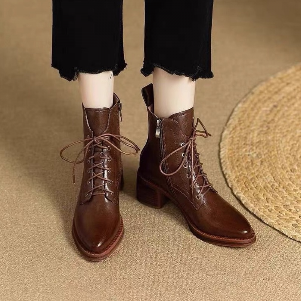 Pointed-toe Lace-up Side Zip Martin Boots