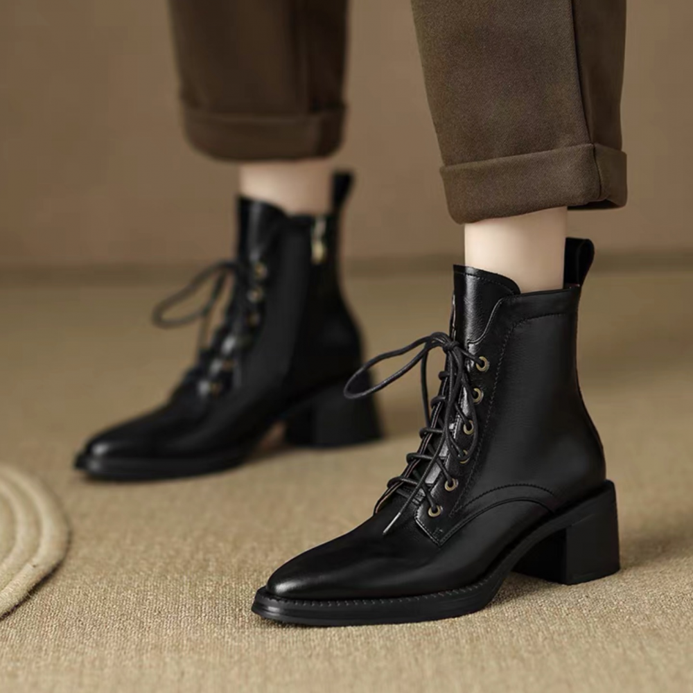 Pointed-toe Lace-up Side Zip Martin Boots