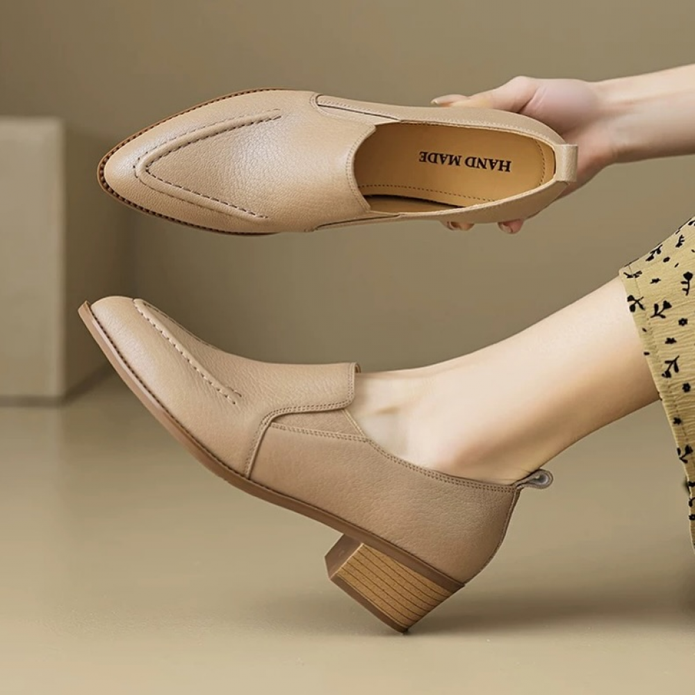 Lambskin Pointed-toe Chunky Heel Flats