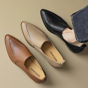 Lambskin Pointed-toe Chunky Heel Flats