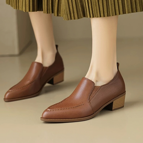 Lambskin Pointed-toe Chunky Heel Flats