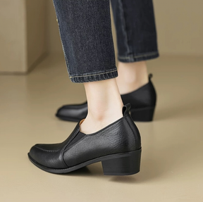 Lambskin Pointed-toe Chunky Heel Flats