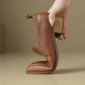 Lambskin Pointed-toe Chunky Heel Flats