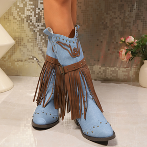 Tassel Boots With Rivets and Buckles