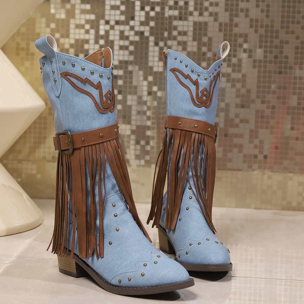 Tassel Boots With Rivets and Buckles