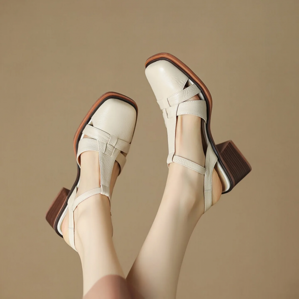 Openwork Woven Mid-heel Roman Sandals