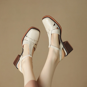 Openwork Woven Mid-heel Roman Sandals
