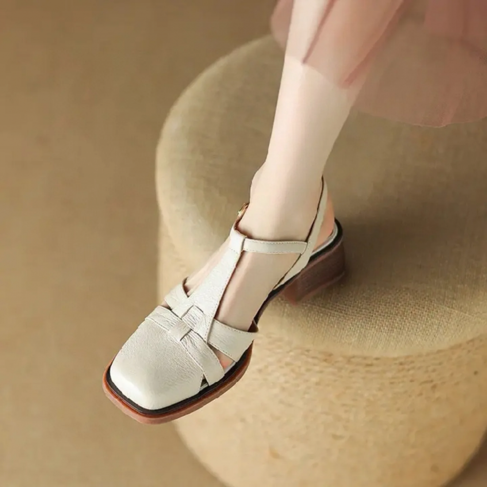 Openwork Woven Mid-heel Roman Sandals