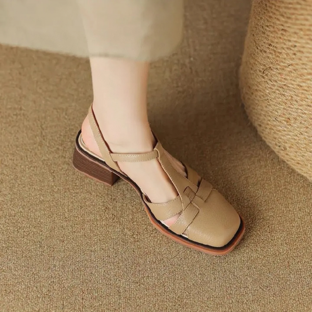 Openwork Woven Mid-heel Roman Sandals