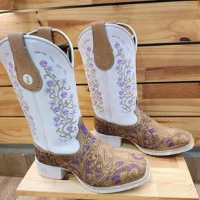 Light purple Laser-printed Horse Pattern Cowboy Boots
