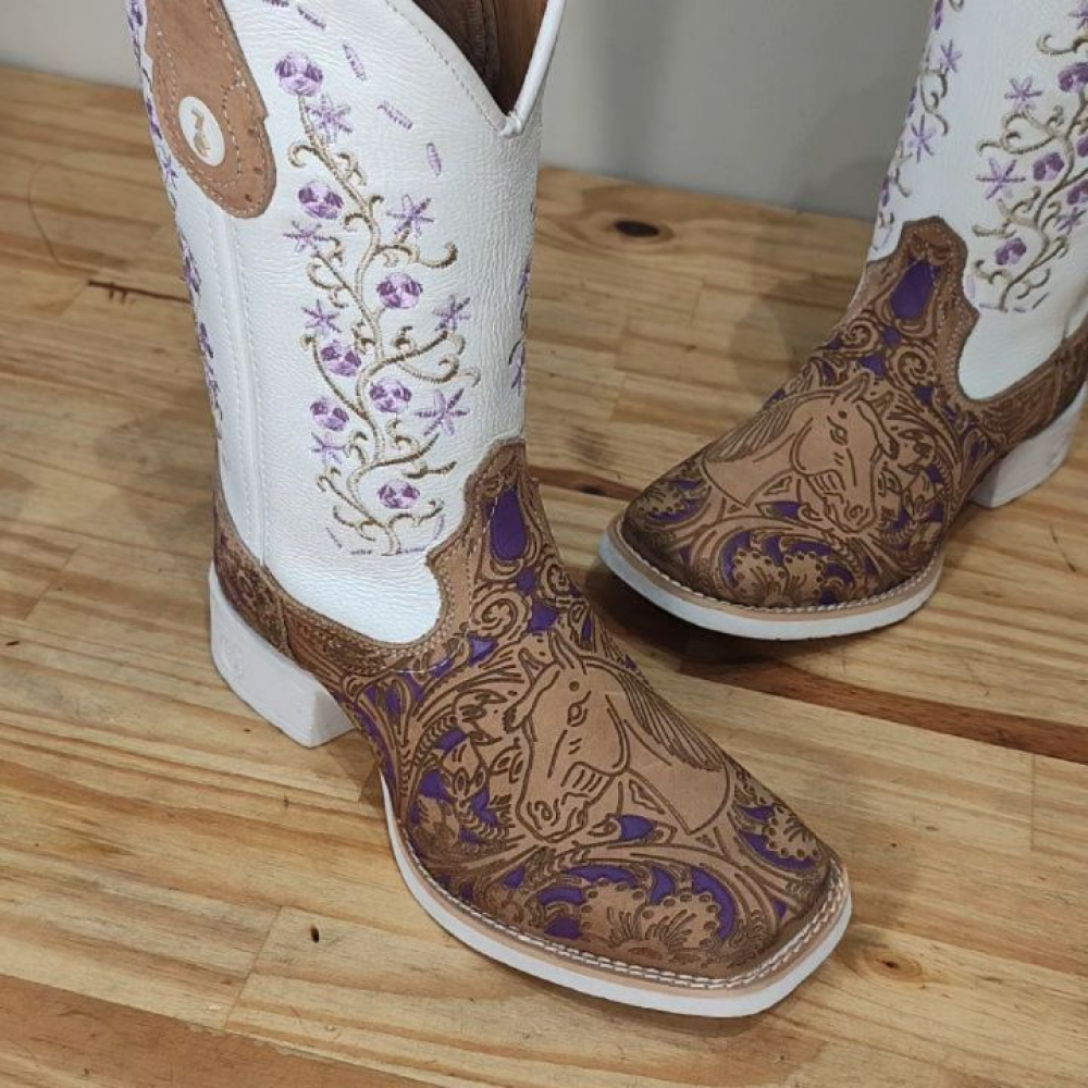 Light purple Laser-printed Horse Pattern Cowboy Boots