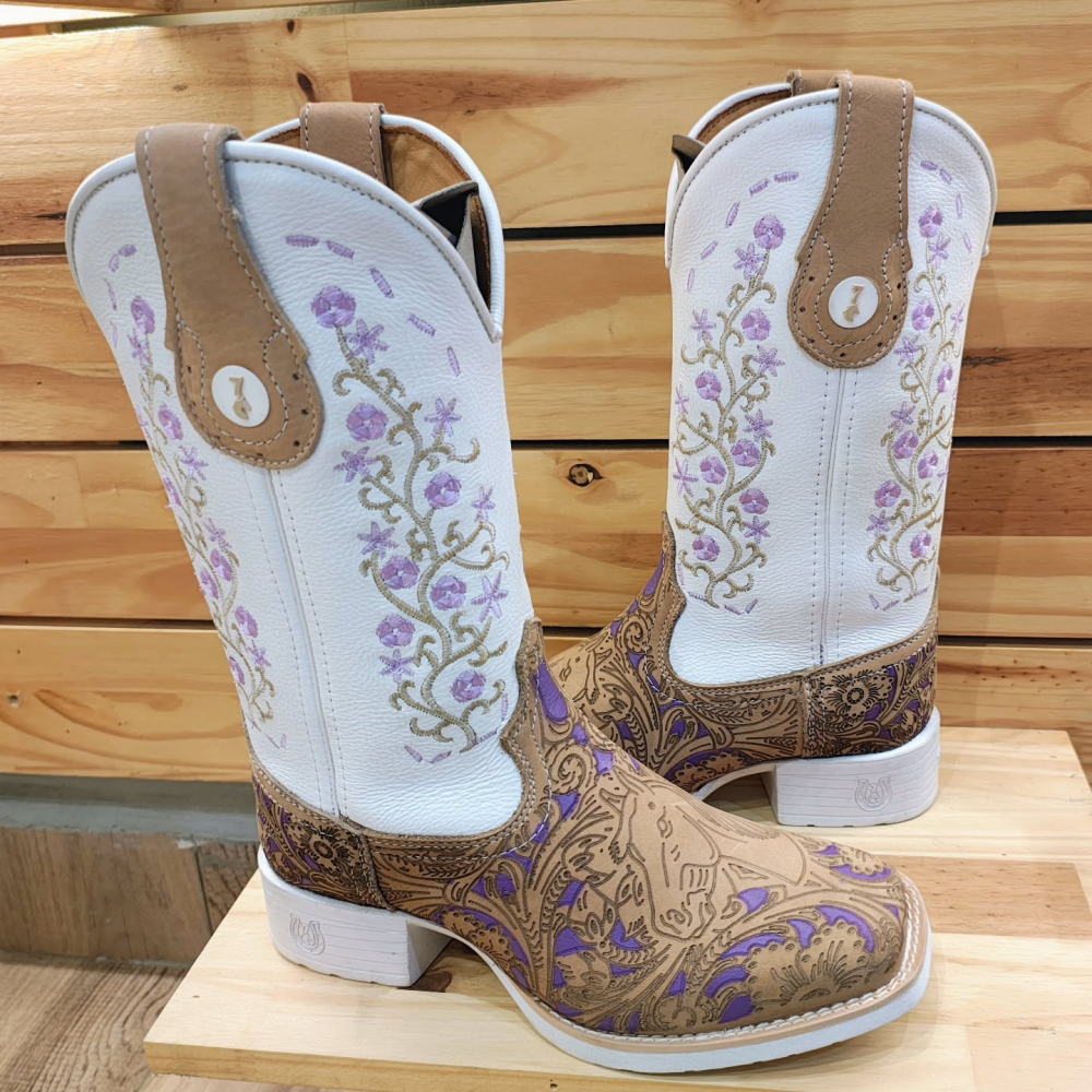 Light purple Laser-printed Horse Pattern Cowboy Boots