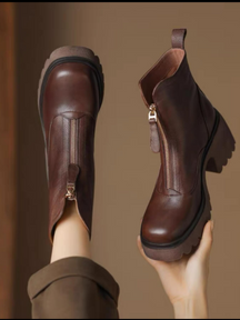 High-heeled Chunky Leather Martin Boots