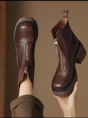High-heeled Chunky Leather Martin Boots