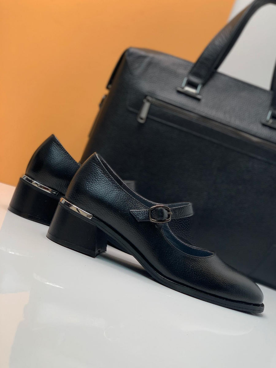 Genuine Leather Chunky Heel Mary Jane Shoes