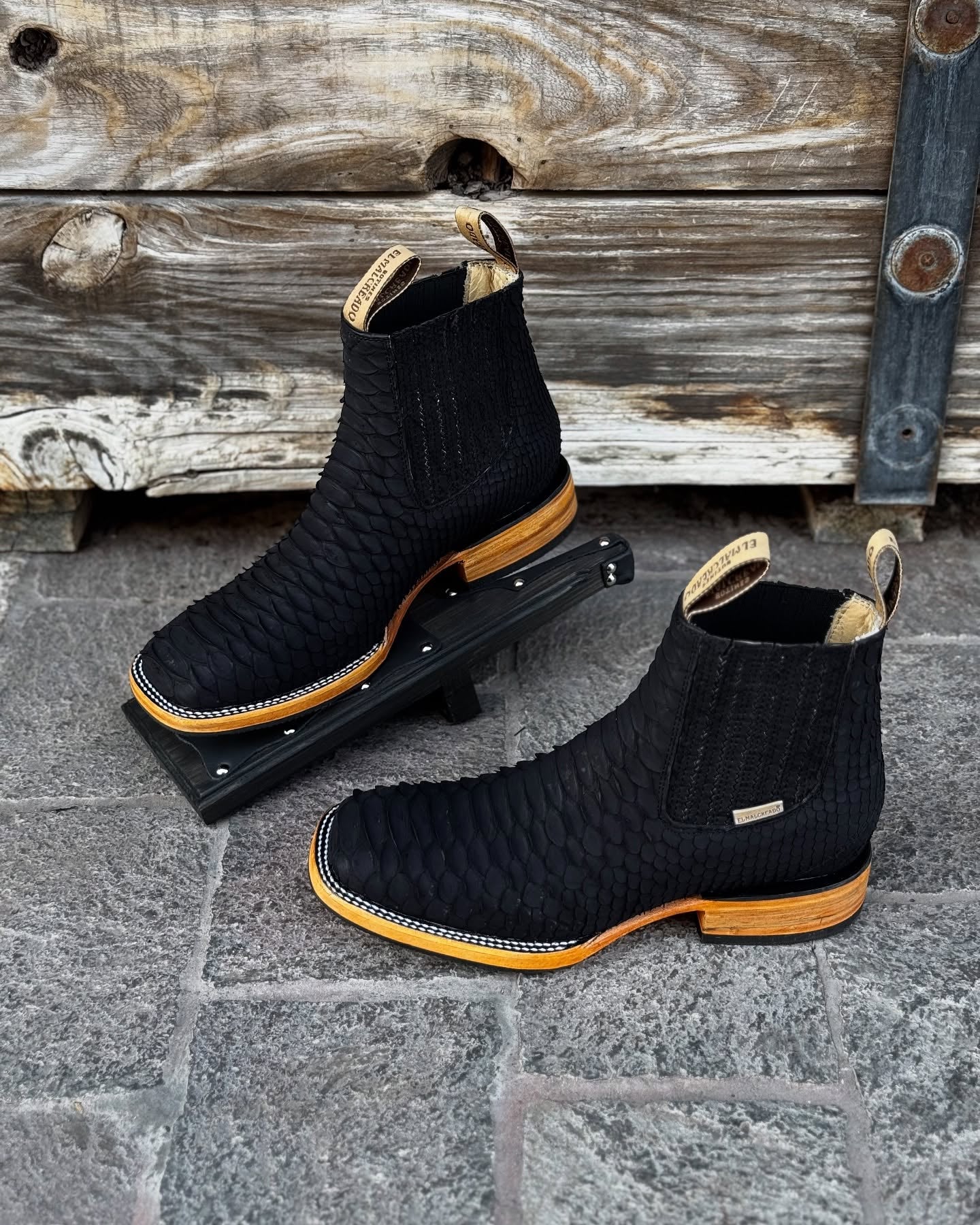 Black Python Denim Boots