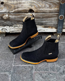 Black Python Denim Boots