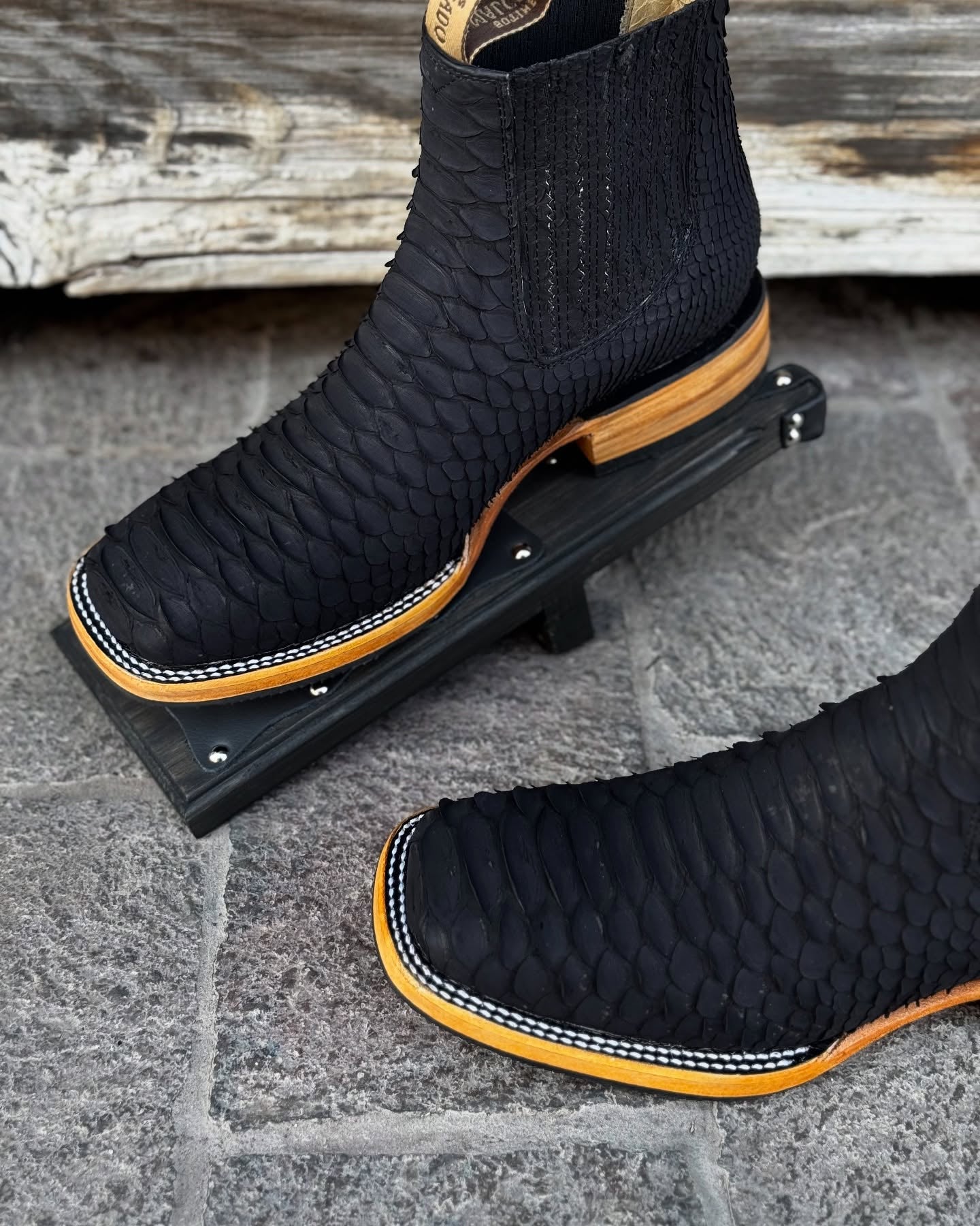 Black Python Denim Boots