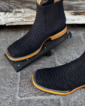 Black Python Denim Boots