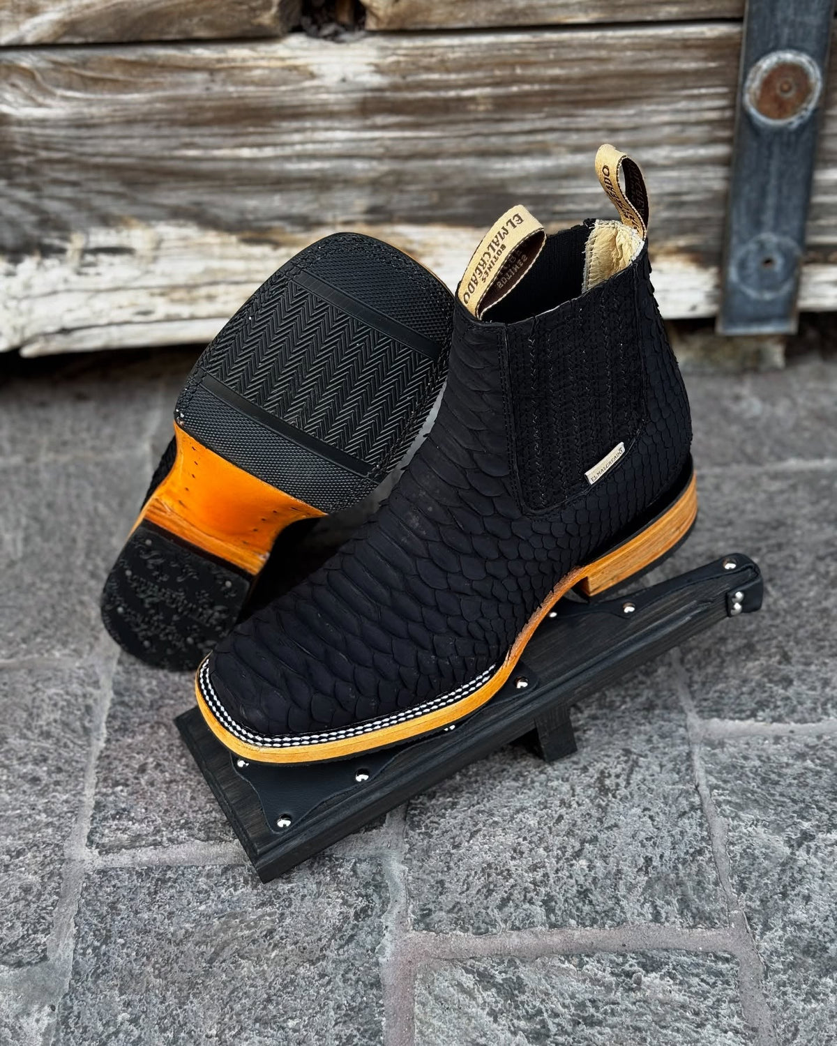 Black Python Denim Boots