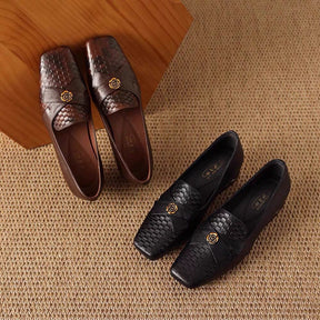 Casual Versatile Low-heeled Square-toed Leather Shoes