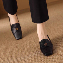 Casual Versatile Low-heeled Square-toed Leather Shoes