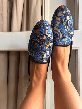 Blue brocade slippers
