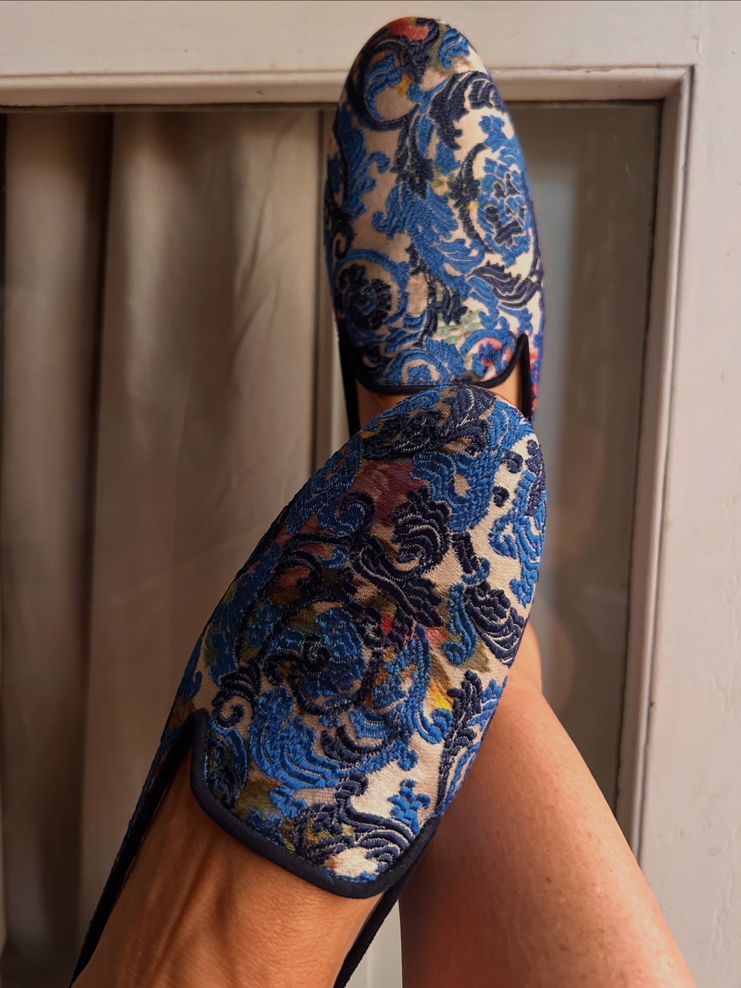 Blue brocade slippers