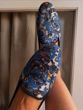 Blue brocade slippers