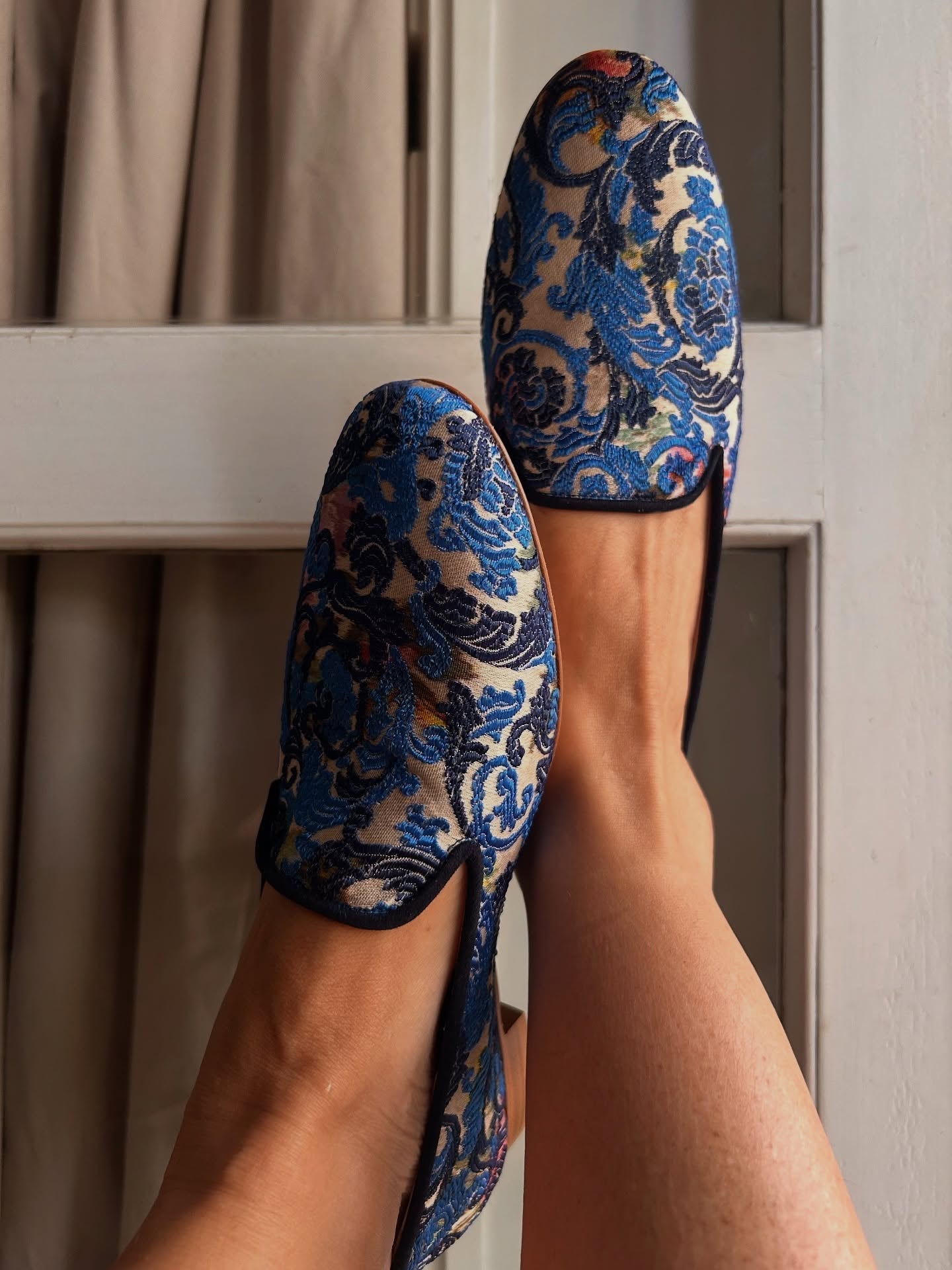 Blue brocade slippers