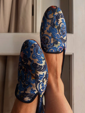 Blue brocade slippers