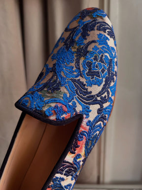 Blue brocade slippers