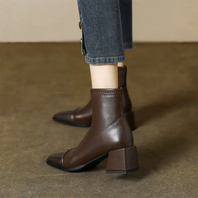 Mid-calf Square-heeled Leather Boots