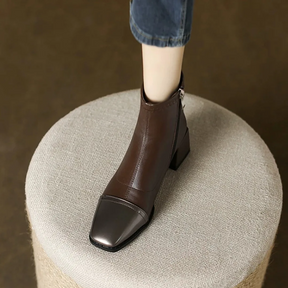 Mid-calf Square-heeled Leather Boots