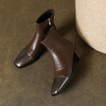 Mid-calf Square-heeled Leather Boots