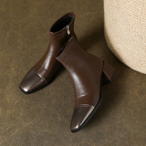 Mid-calf Square-heeled Leather Boots