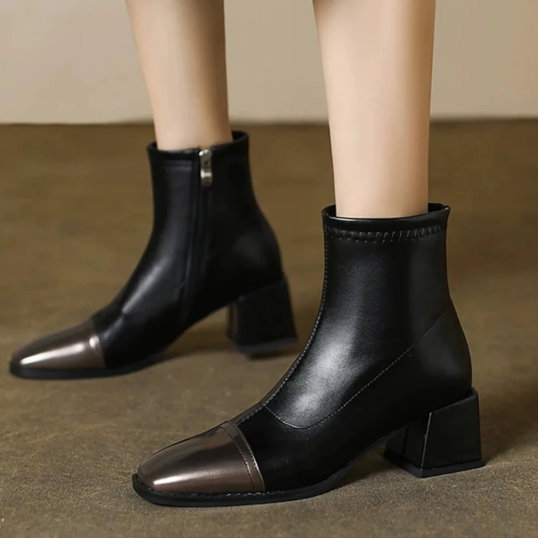 Mid-calf Square-heeled Leather Boots