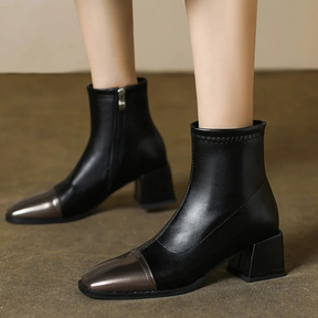 Mid-calf Square-heeled Leather Boots